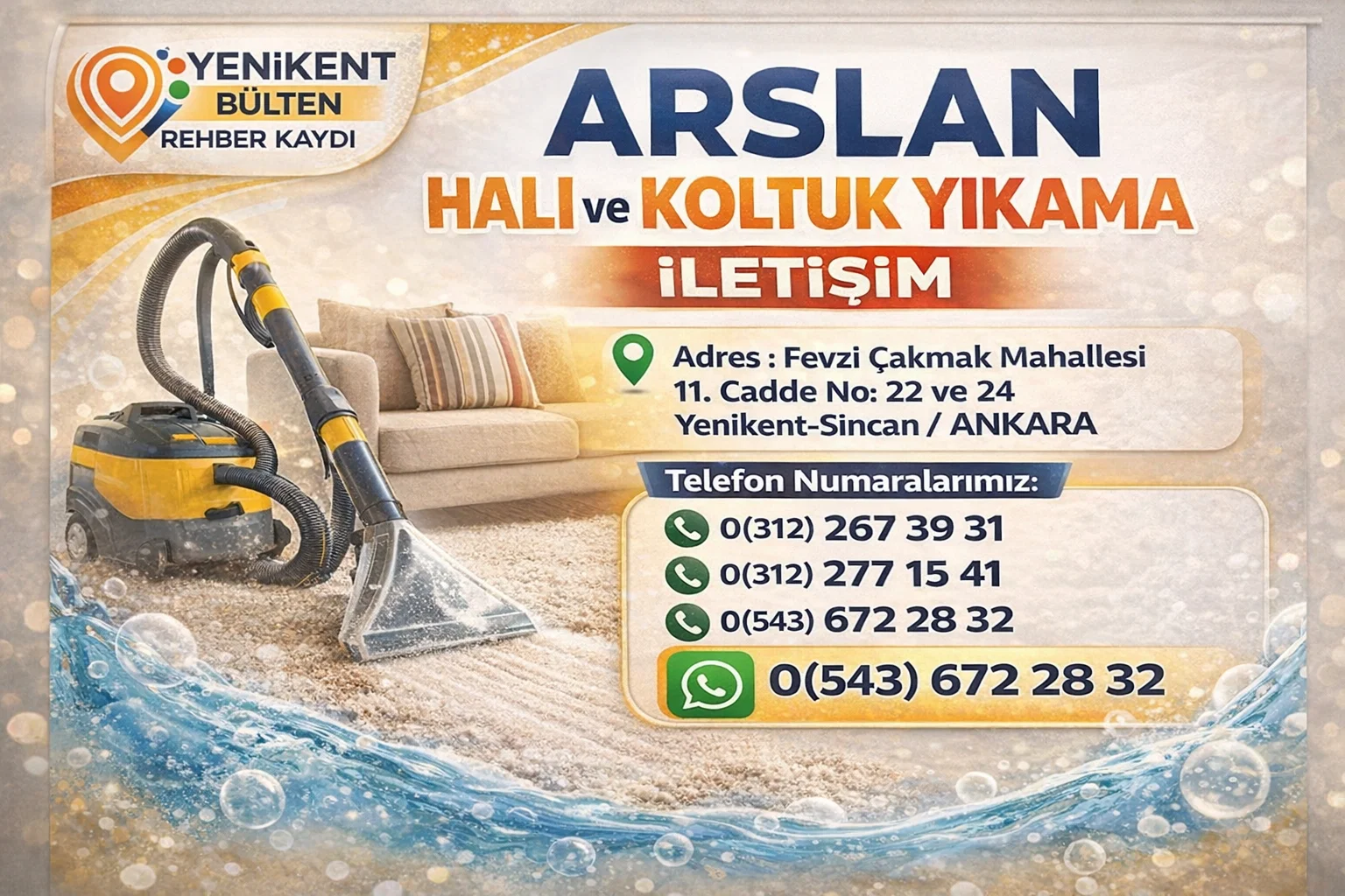 Yenikent Arslan Halı Yıkama Yenikent Bülten Rehber Kaydı