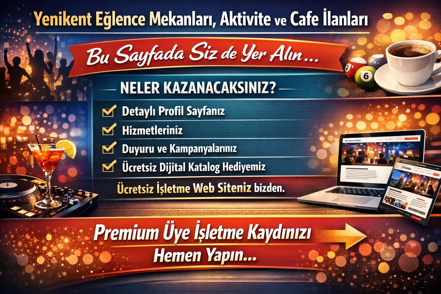 Yenikent Kafeler Eğlence Mekanları Üye İşletme Kaydet